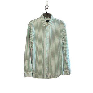 Ralph Lauren Button Down Shirt Men's Medium Long Sleeve Striped Green Pink